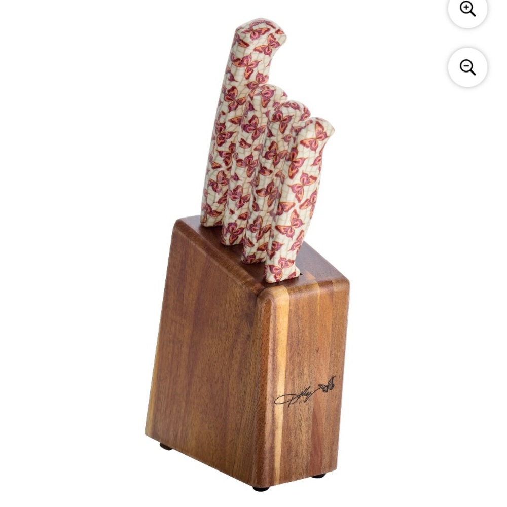 🆕 Dolly Parton Walnut Brown Acacia Wood Knife Block Only (NO KNIVES INCLUDED)
